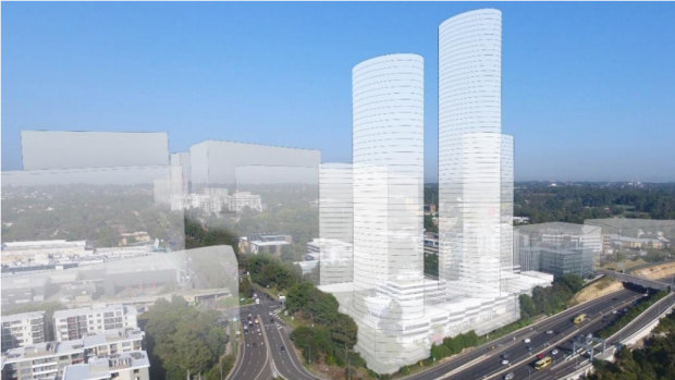 The original plan from property group Meriton that included a 63-storey tower was rejected by Ryde Council. The latest plans are for a 42-storey tower.