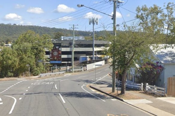 The approach to the rail bridge –seen in the distance – along Swann Road, with York Street to the left and Cunningham Street to the right.