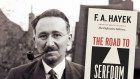 Economist Friedrich Hayek and his famous book.