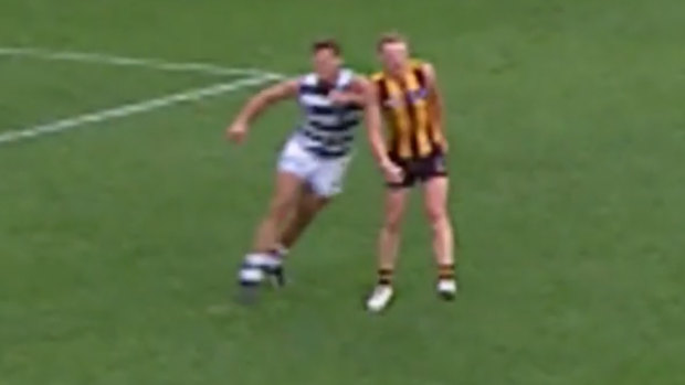 The off-the-ball incident between Tom Hawkins and James Sicily.