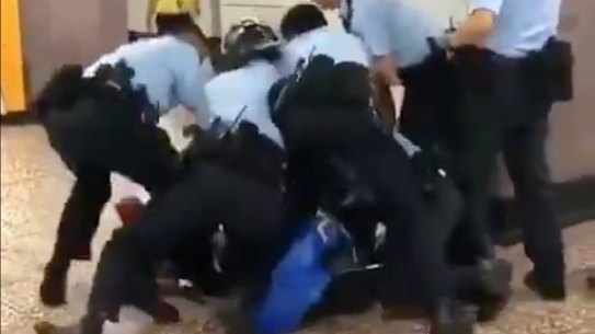 At the Prince Edward Station, where a youngster was subdued by police with force.