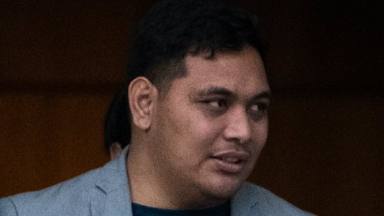 Alleged victim Faamanu Levi in the case against Manly player Manase Vehikite Am Fainu leaving Parramatta District Court. July 26, 2022. Photo: Rhett Wyman/SMH