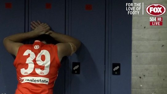 Paddy McCartin in the Sydney rooms after being subbed out with concussion.