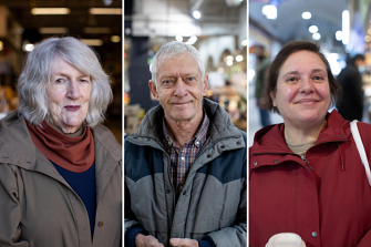 Shoppers Keren Amor, Terry Lees and Linda Pankhurst at South Melbourne market on Saturday.