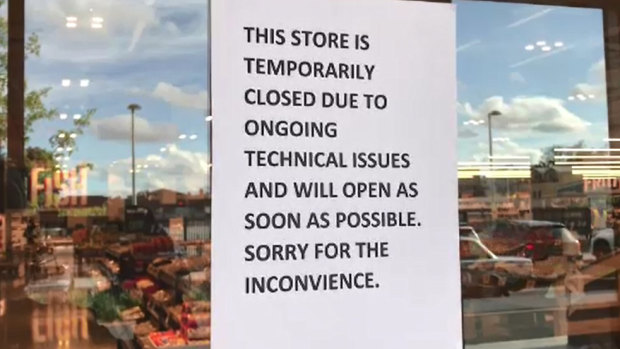 Groceries were left at the checkout in the Coles stores in Brunswick East. Shoppers have been turned away from some Coles outlets after the supermarket's cash registers were hit by an IT issue this afternoon.