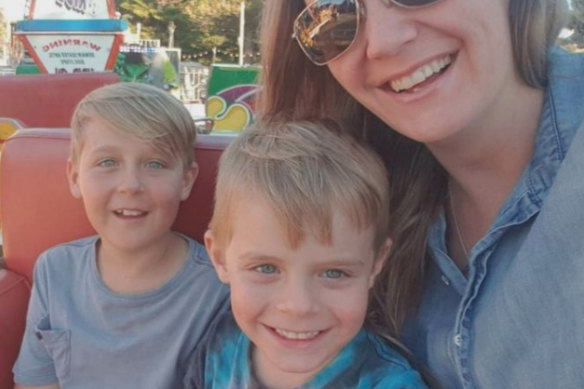 Cooper Onyett, centre, with his mother and older brother. Cooper drowned at Port Fairy last week.