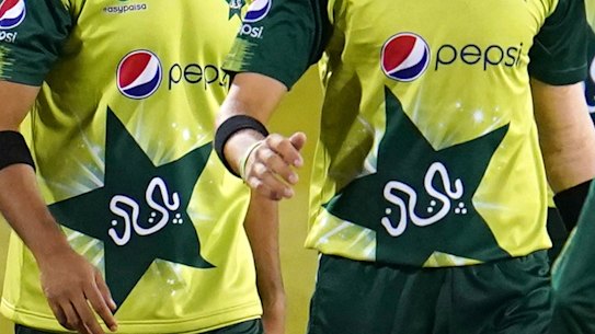 Pakistan players celebrate their win in the third Twenty20 cricket match against England at Old Trafford in Manchester in September.