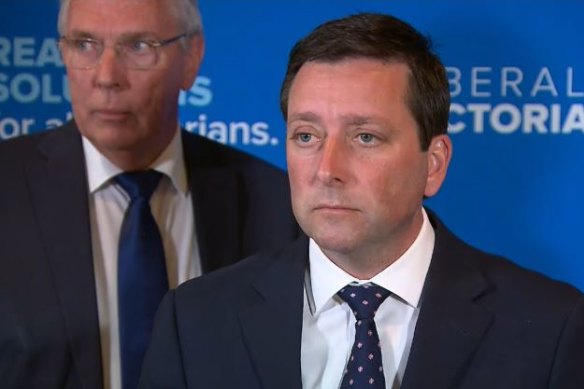 Opposition Leader Matthew Guy and Victorian Nationals leader Peter Walsh address the media this afternoon. 
