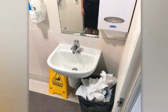 The hospital bathroom where a used vial of insulin was found.