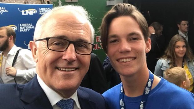Jake Scott poses for a selfie with former prime minister Malcolm Turnbull.
