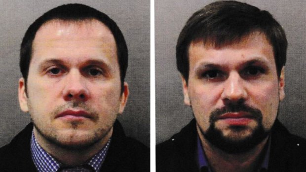 Alexander Petrov, left, and Ruslan Boshirov charged as the two Russians responsible for the Novichok poisonings in Britain. Boshirov's real identity has been revealed to be Colonel Anatoliy Vladimirovich Chepiga.