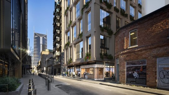 Render of hotel proposed for 152 Little Lonsdale Street.