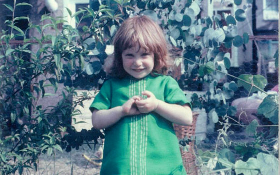 Jeni Haynes aged four at the family home in Bexleyheath, London, before the family moved to Australia.
