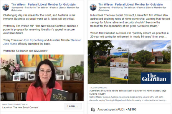Victorian MP Tim Wilson used his Facebook page to launch his book and paid for ads promoting it. 