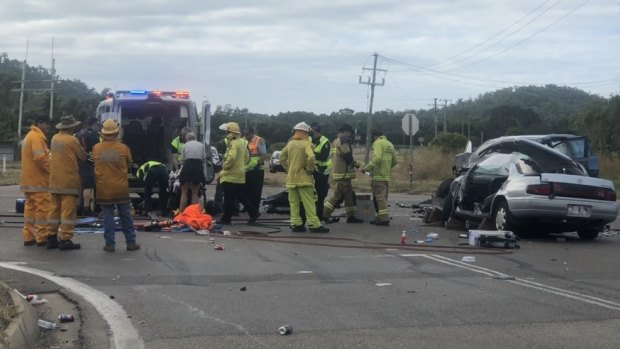 Emergency services at the scene in Alligator Creek near Townsville.