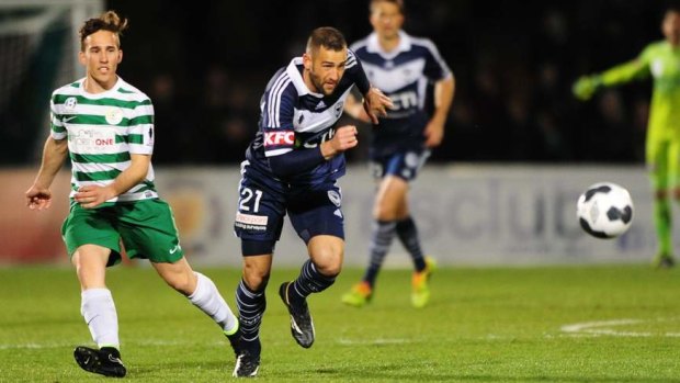 Melbourne Victory skipper Carl Valeri playing back home against Tuggeranong United in the FFA Cup. 