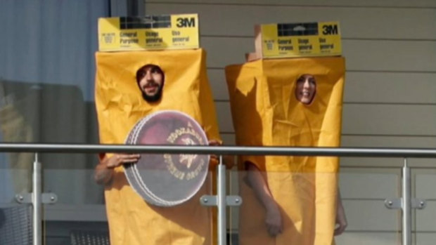 England fans have turned up to Australia's World Cup opener dressed as sandpaper, targeting David Warner and Steve Smith.