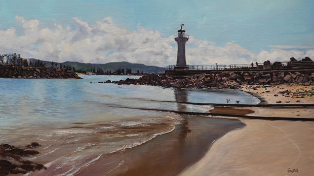 Cast Iron Lighthouse, Belmore Basin, 2019, oil, by Pamela Griffith in the exhibition Wollongong Then And Now Illawarra.