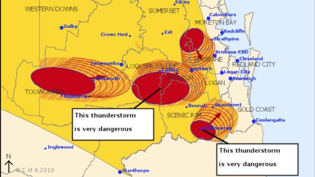 Four thunderstorms have been detected in south-east Queensland on the afternoon of Friday, March 15, 2019.