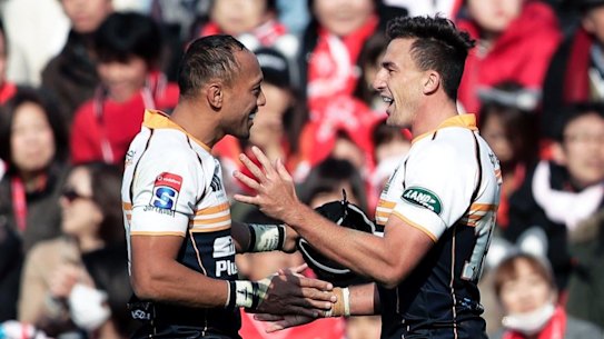 Christian Lealiifano, left, made his Super Rugby comeback against the Sunwolves last year.