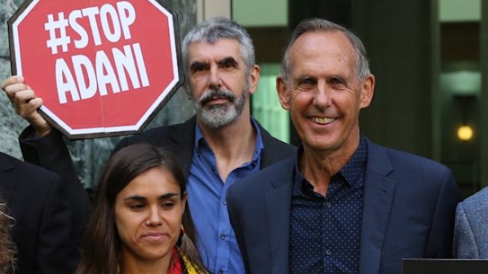 Bob Brown returned to Parliament House in Canberra for an anti-Adani protest in 2017.