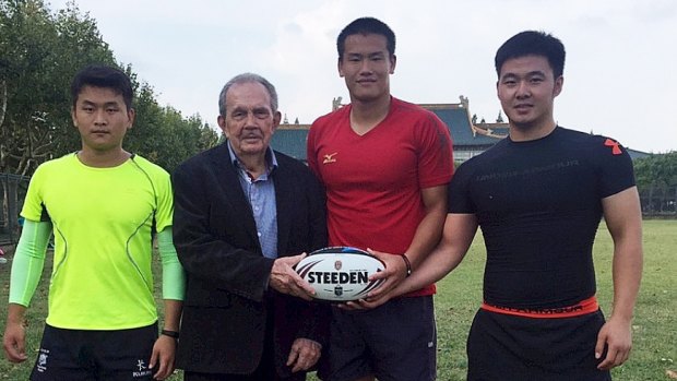 New frontier: Paul Broughton with Chinese rugby league players in 2016. 