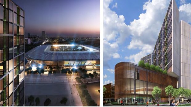 Artists Impressions of the proposed Parramatta Leagues club hotel, next to Bankwest Stadium
