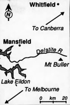 A map showing where the SE-5a fighter plane that went missing in the Victorian high country was found.