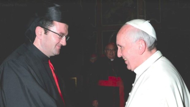 Bishop Tarabay with Pope Francis, who anointed him head of Australia’s Maronite Catholic Church in 2013. 