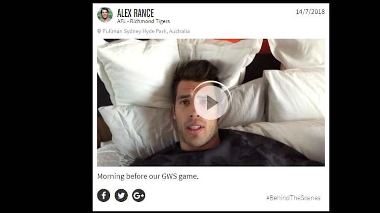 Richmond Tigers player Alex Rance in one of the videos he made for the 20Four app. 
