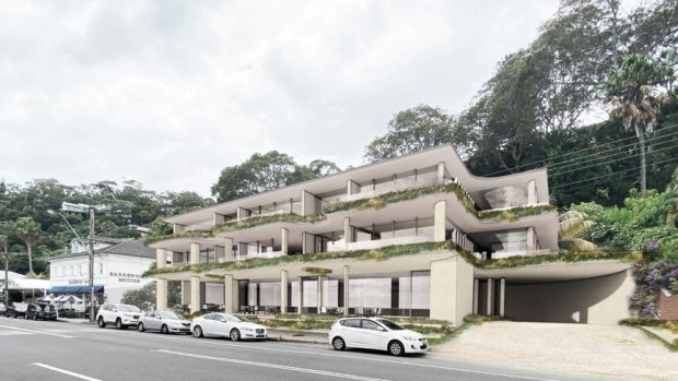 An artist’s impression of the proposed apartment development on Barrenjoey Road, Palm Beach, that has since been withdrawn.