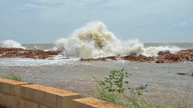 The tide beginning to rise in Port Hedland on Friday.