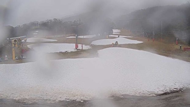 Snowcams show Friday Flat beginners’ slope at Thredbo resort on Thursday morning.