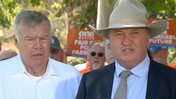 One Nation candidate David Farley (left) and party MP Barnaby Joyce following the candidate’s preselection. 