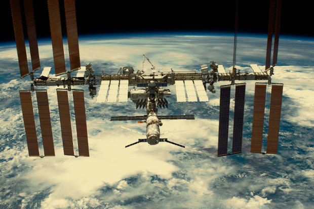 The International Space Station orbiting Earth as seen from NASA space shuttle Endeavour. 