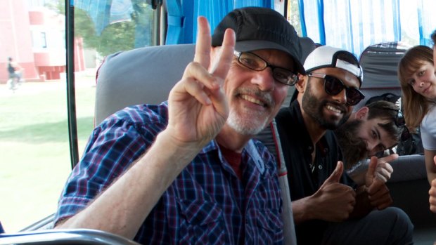 Sacked Sydney University lecturer Tim Anderson with PhD student Jay Tharappel during a trip to North Korea.