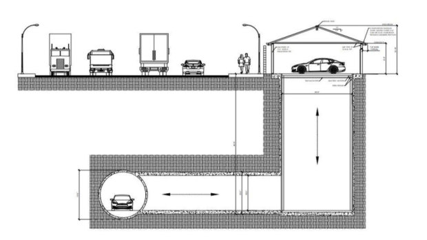 Plans filed with Hawthorne officials show an elevator shaft concealed inside a garage that will provide engineers access to a tunnel 12 metres below the surface. 