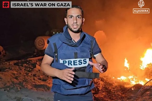 Al Jazeera journalist Anas al-Sharif reporting from Gaza.
