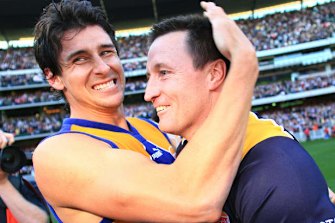 Andrew Embley and John Worsfold after the Eagles won the 2006 premiership at the MCG.