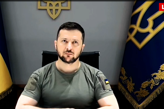 A screenshot of Ukrainian President Volodymyr Zelensky giving a virtual address to ANU’s Centre for European Studies on Wednesday.