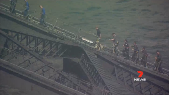 Prince Harry and Prime Minister Scott Morrison start their Sydney Harbour Bridge climb.
