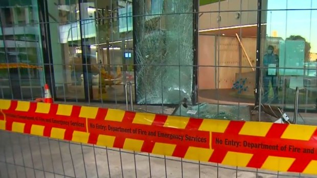 The car crashed into the entrance of Perth Children’s Hospital on Wednesday night.