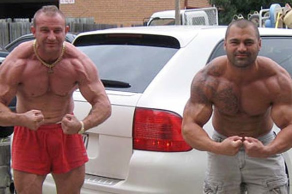 Convicted cocaine trafficker, dock worker and professional bodybuilder, Adam Powell, left, with Hakan Ayik.