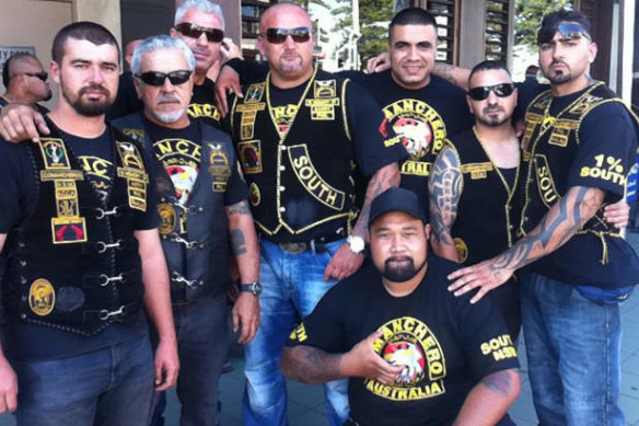 Feud: Comanchero 'South' chapter, including Mick Hijazi, fourth from left in sunglasses and blue jeans.