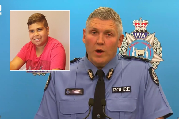 WA Police Commissioner Col Blanch and Cassius Turvey (inset). We publish the image of Cassius Turvey with permission from his family.