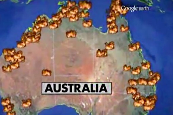 A bushfire map from NBC in 2019 suggested the entire country was going up in smoke.