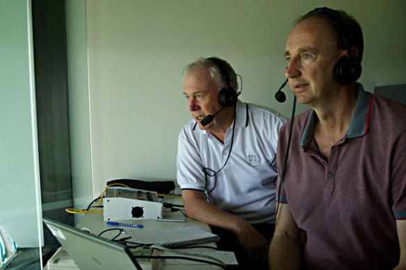 Maxwell and Jonathan Agnew in the commentary box at the SCG. 