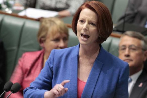 Prime Minister Julia Gillard during her now famous misogyny speech in federal parliament.