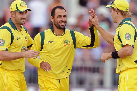 No logo: Fawad Ahmed during a Twenty20 international against England in 2013.