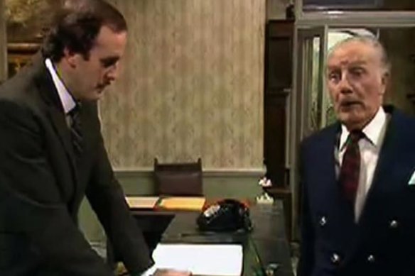 Basil (John Cleese) and the Major (Ballard Berkeley) in the exchange believed to be at the heart of the matter.